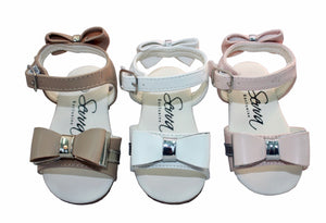 Girls Sandals with Bow Detail on Front and Back of Sandals. Man Made with Silver Trim