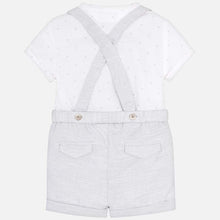 Baby Boys Shorts with Detatchable Braces and Back Pockets, Mandarin Collar Short Sleeved Shirt with Delicate Print