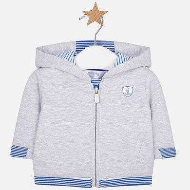 Baby Boys Lightweight Hoodie with Striped Fabric Lining Matching Stripe on Cuff and Welt. Mayoral Motif on Chest