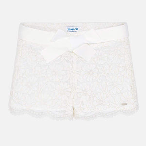Girls Lace Patterened Elasticated Waist with Bow Detail Shorts