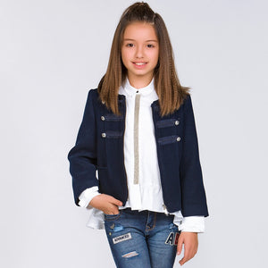 Girls Long Sleeved Shirt with Detailed Stud Trim over Button Fastening