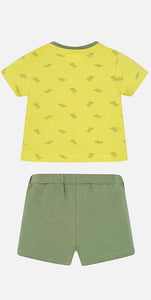 Baby Boys Short Sleeved Print T-Shirt and Striped Shorts. Set in Soft Cotton Fabric